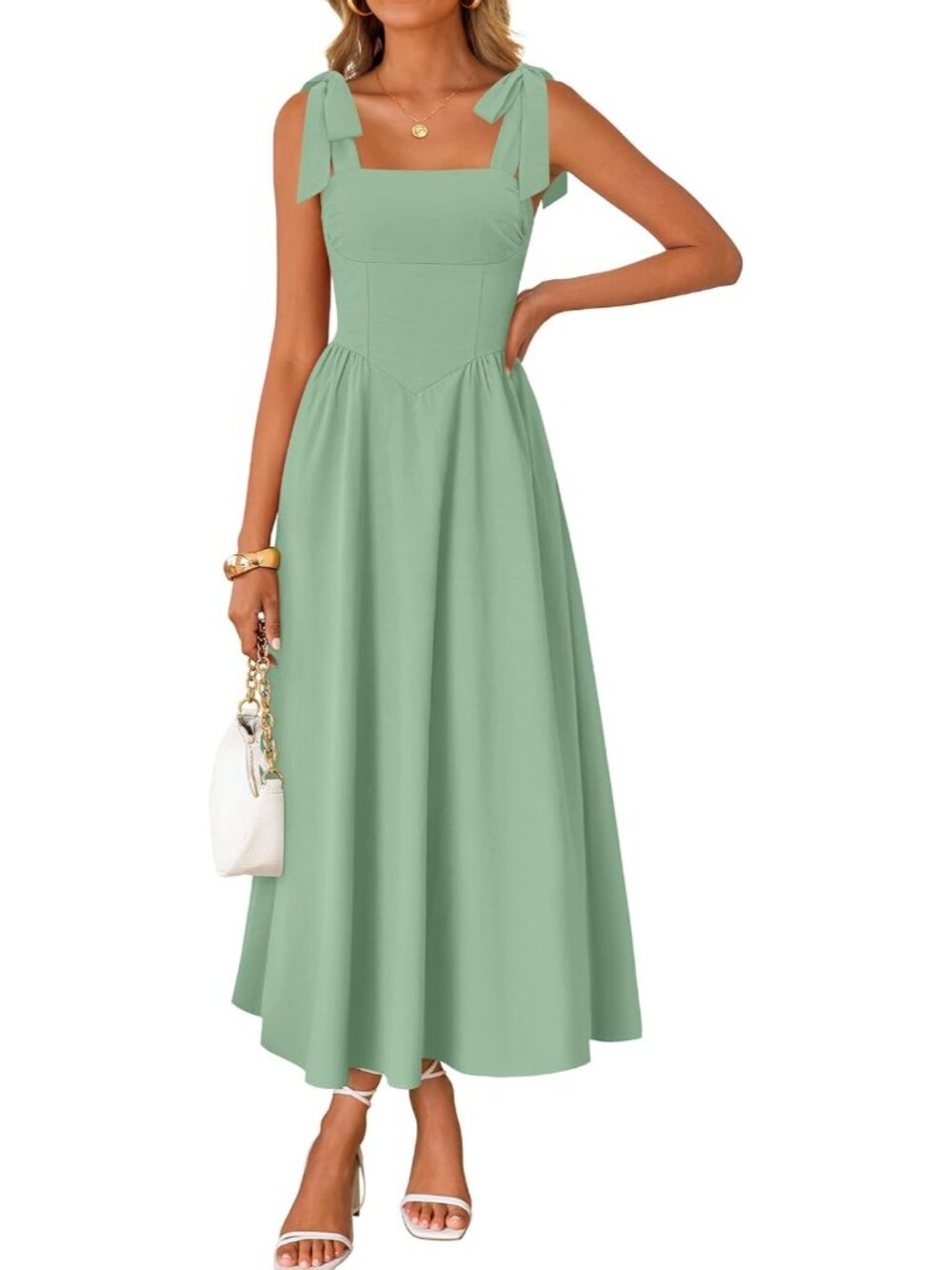 Women's Green Summer Tie Shoulder Spaghetti Strap Wedding Guest Maxi Dresses